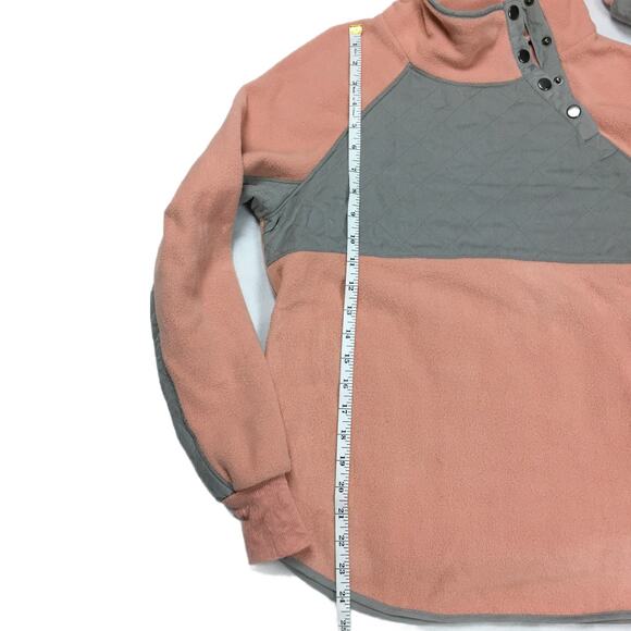 Entro Pullover Quilted Fleece Snap Neck Peach Grey Small Sweatshirt Jacket - Picture 5 of 11